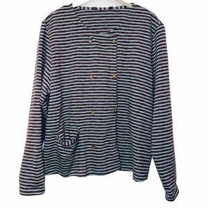 Gudrun Sjoden Organic Cotton Cardigan Sweater Striped Button Front Size Large